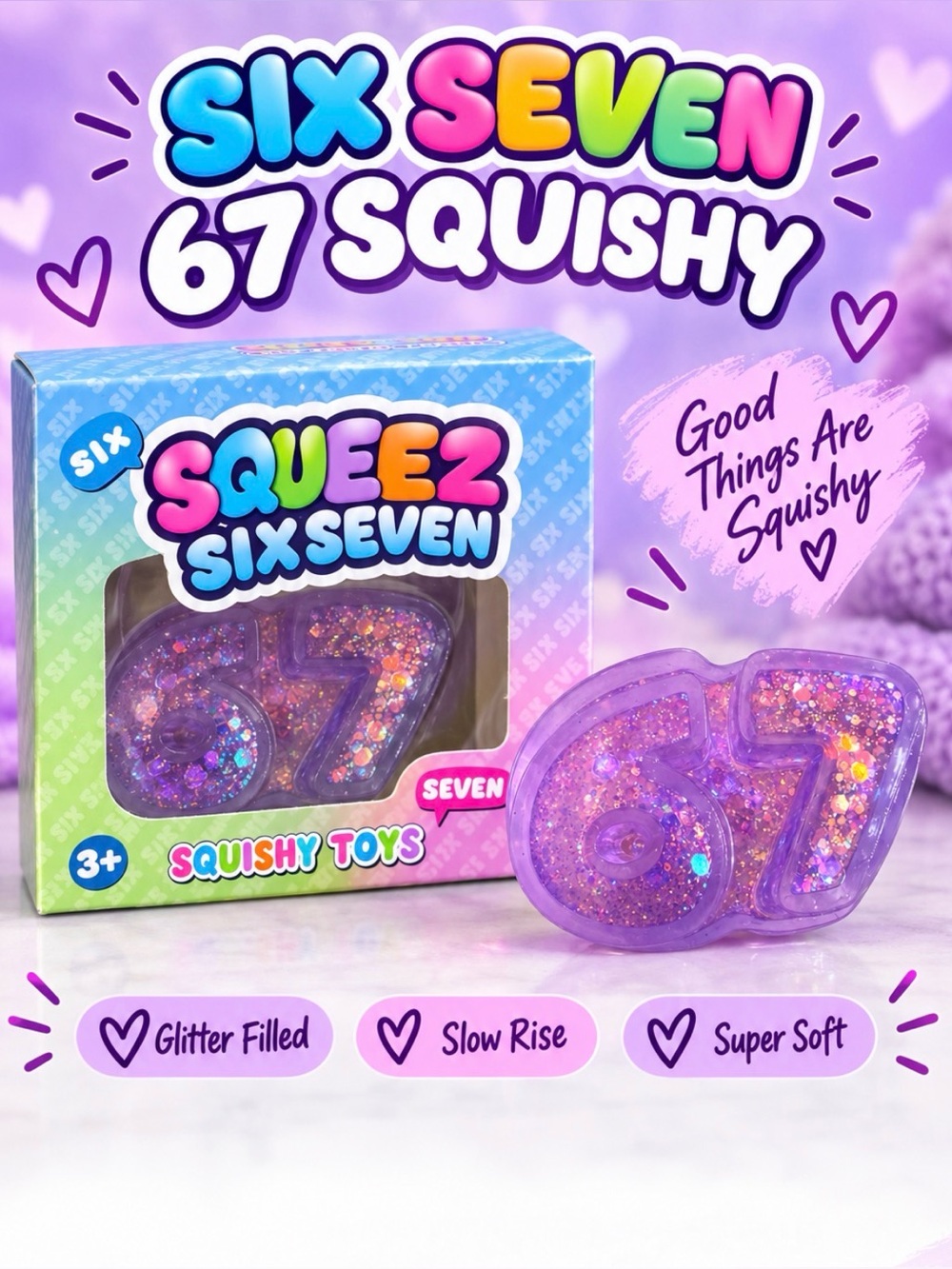 Six Seven Glitter Squishy Toy - Purple 67